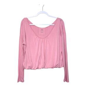 Anthropologie Maeve Poplin‎ V Neck Bubble Hem Blouse Women M Pink Boho